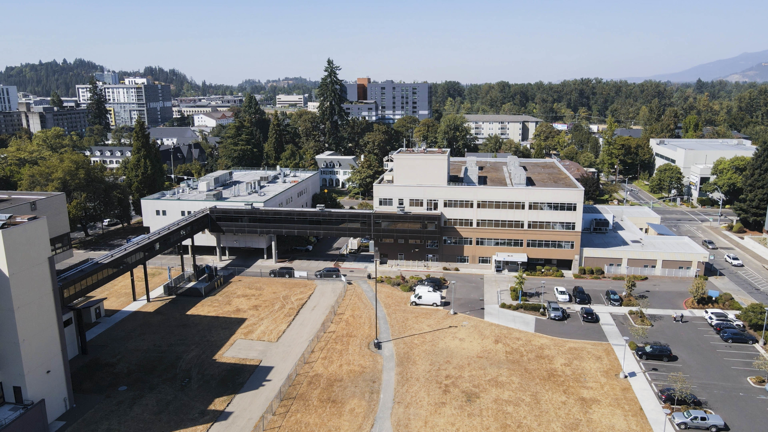 erial view of Bushnell University's Academic Center and Health & Science Center in Eugene, Oregon.