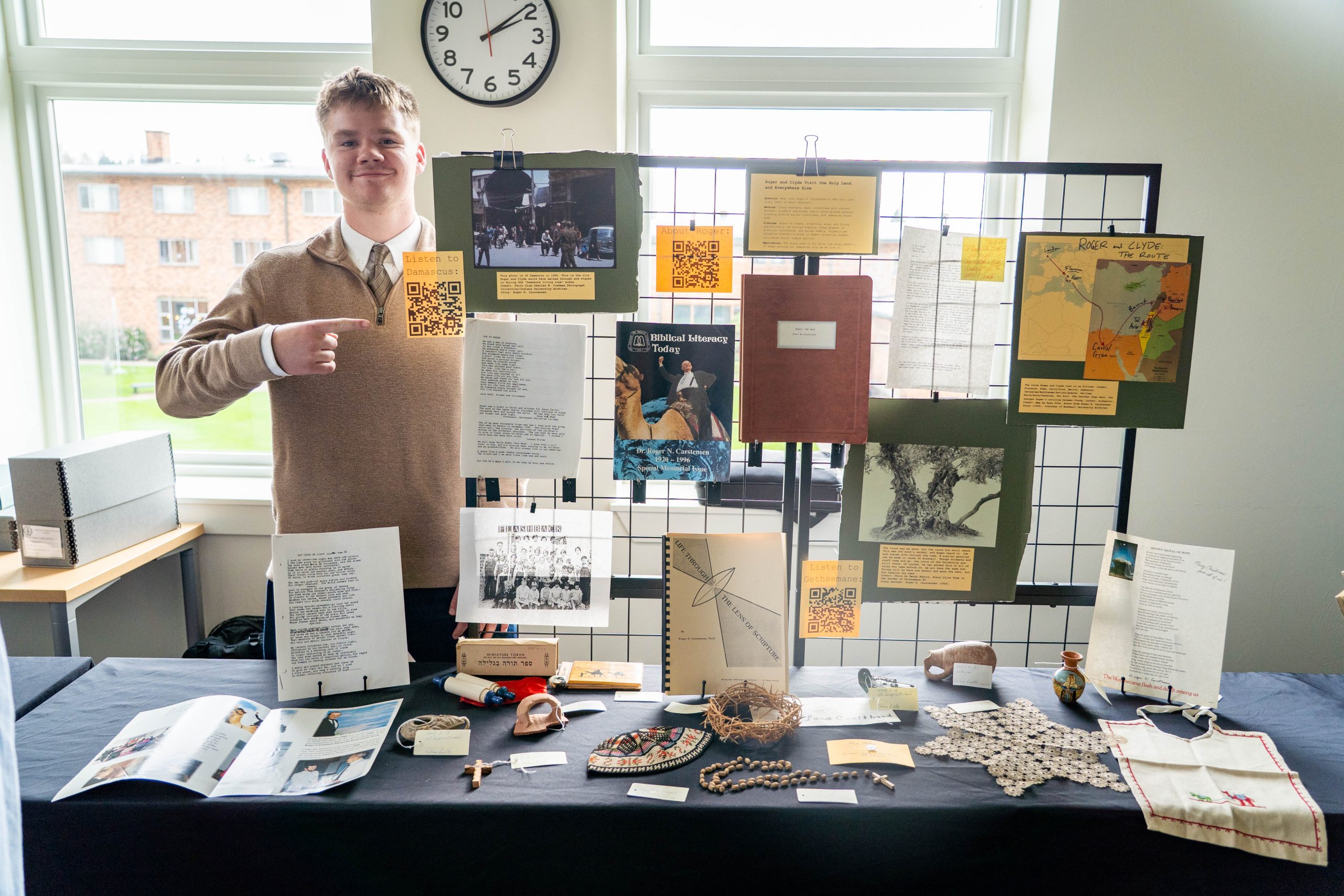 Student shows off history display on mission trips to Egypt and Israel