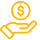 yellow outline of a hand holding a dollar sign