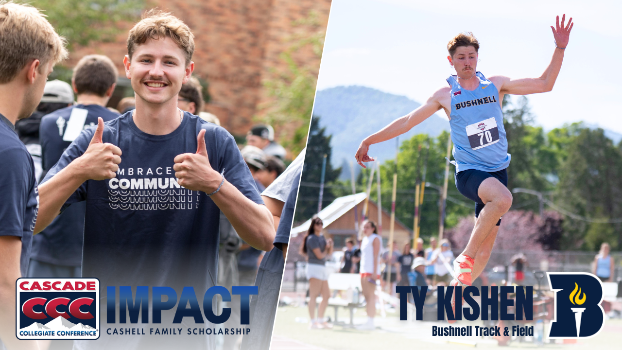 Graphic recognizing Bushnell University student-athletes receiving Cascade Collegiate Conference Impact Award honors.