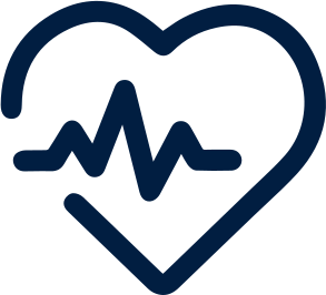 icon of a navy blue heart with a monitor line running through the middle