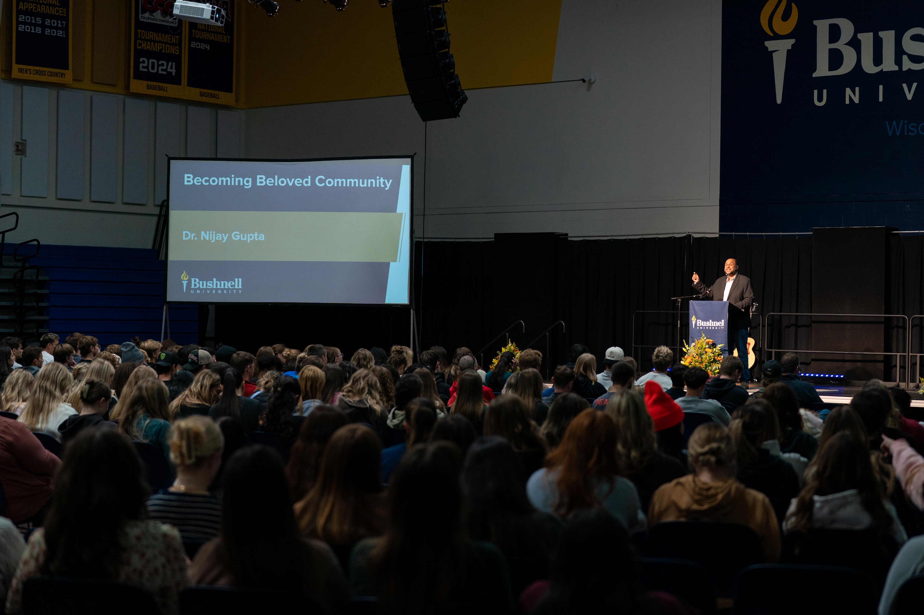 Speaker giving a talk during a chapel service.