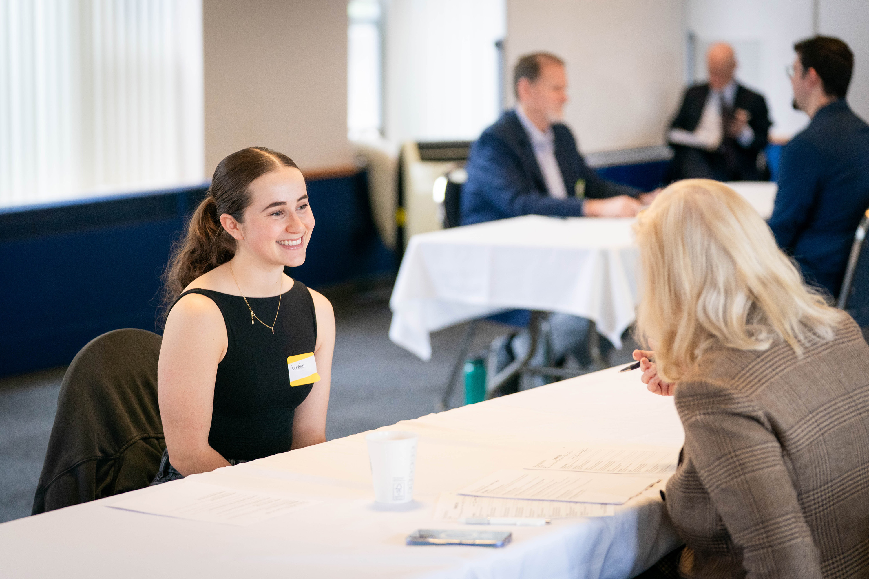 Student participates in a mock interview day offered by Bushnell University Career Development.