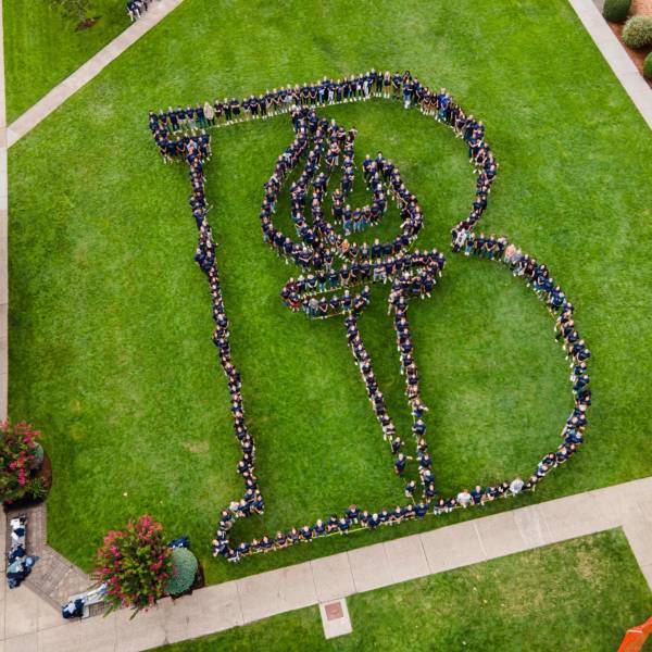 Aerial shot of students